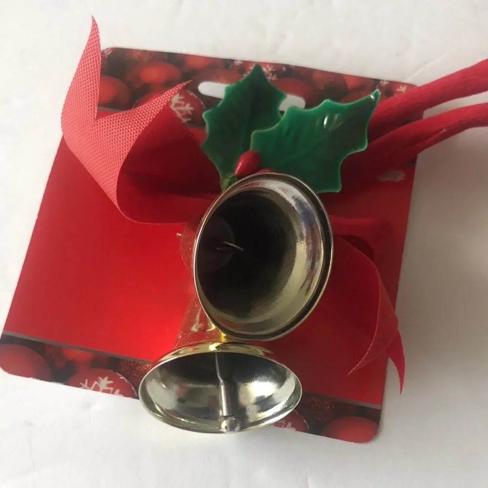3 pc Christmas Bells Ornaments Gold red Holiday Decoration